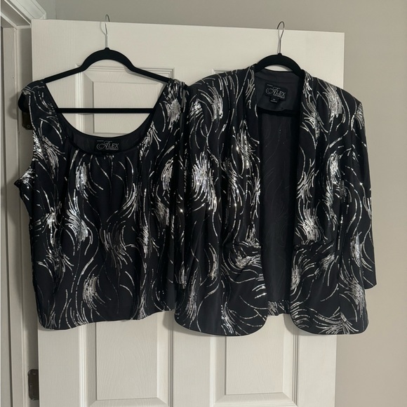 Alex Evenings Two Piece Sequin Set Blouse Color Smoke 2X NWT - Picture 6 of 7